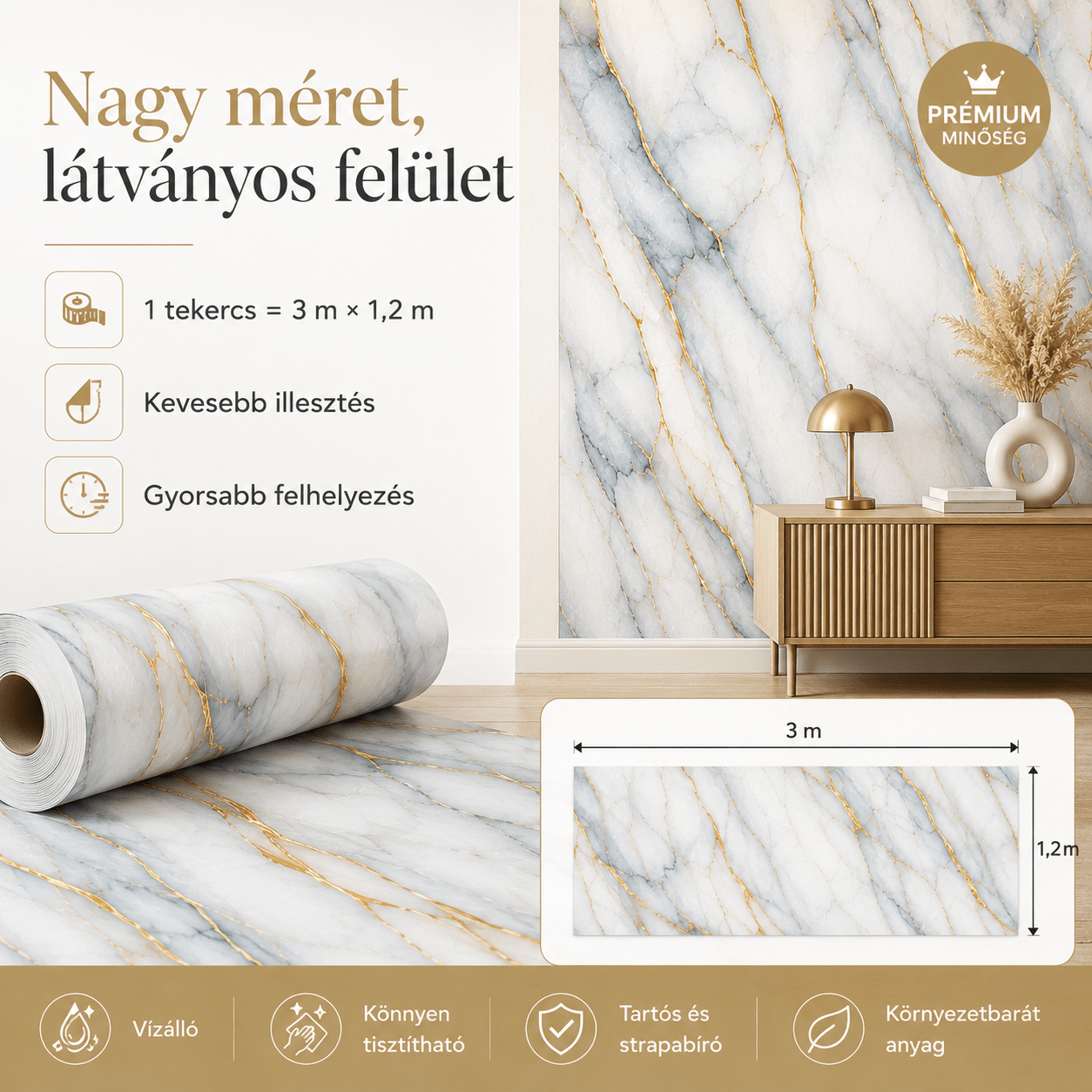 Márványhatású Öntapadós Falmatrica 3 m × 1,2 m - | Cyber Bazaar