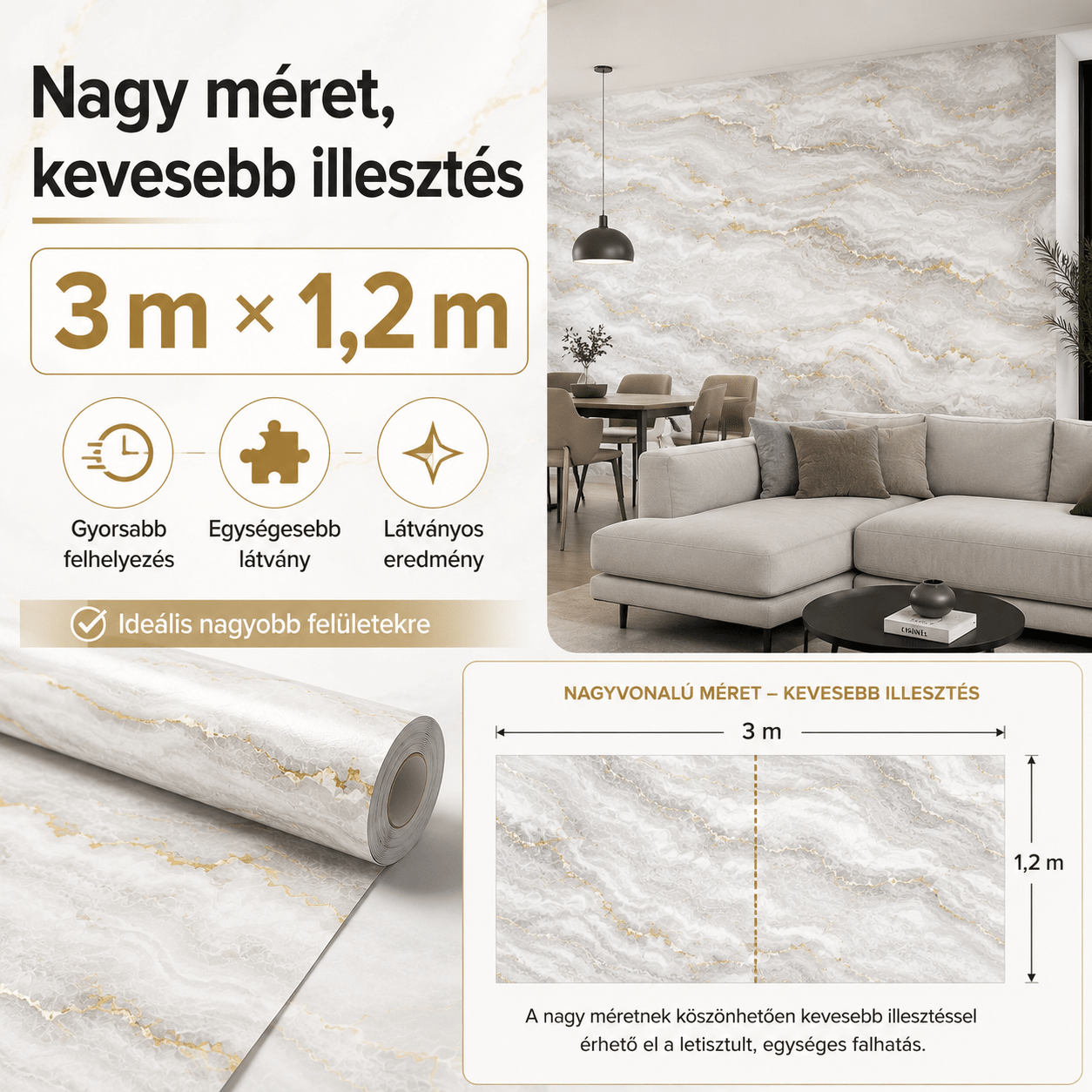 Márványhatású Öntapadós Falmatrica 3 m × 1,2 m - | Cyber Bazaar