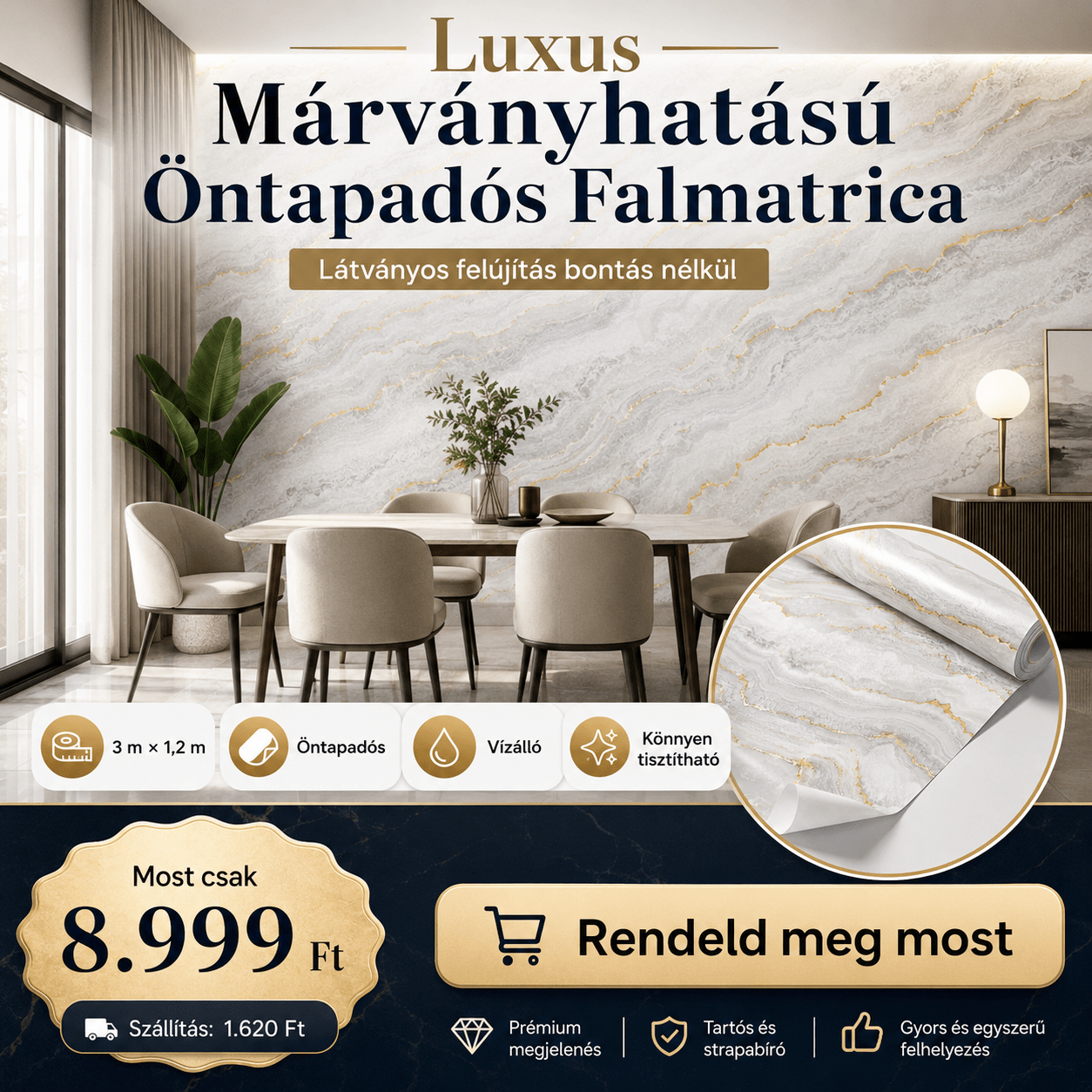 Márványhatású Öntapadós Falmatrica 3 m × 1,2 m - | Cyber Bazaar