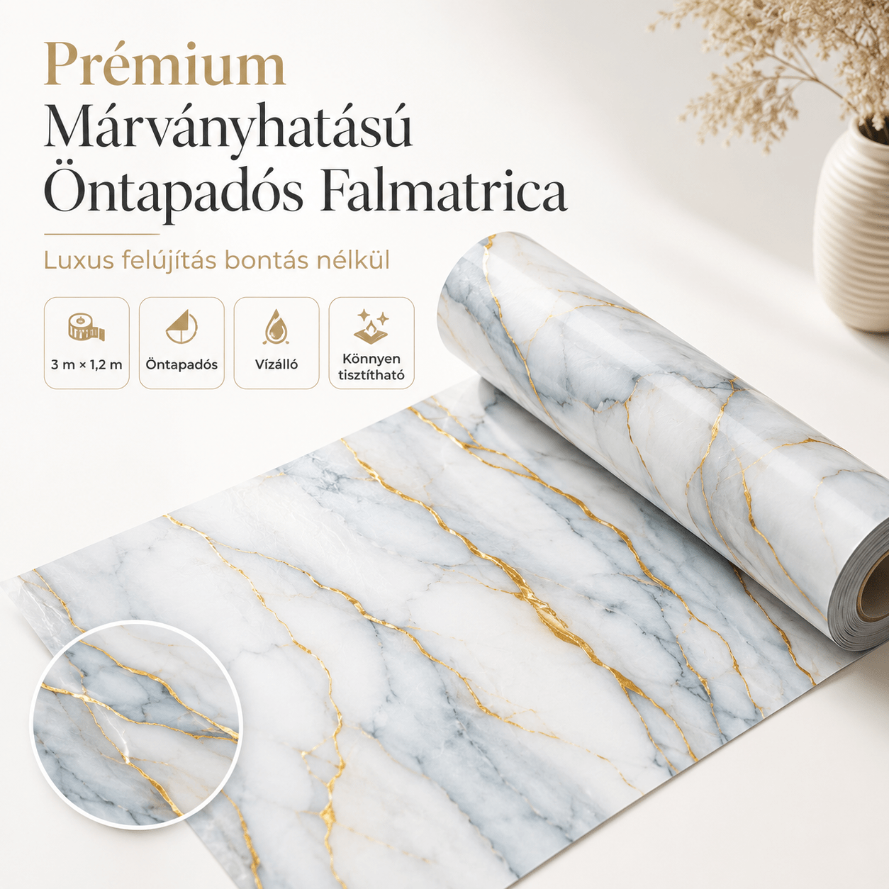 Márványhatású Öntapadós Falmatrica 3 m × 1,2 m - | Cyber Bazaar