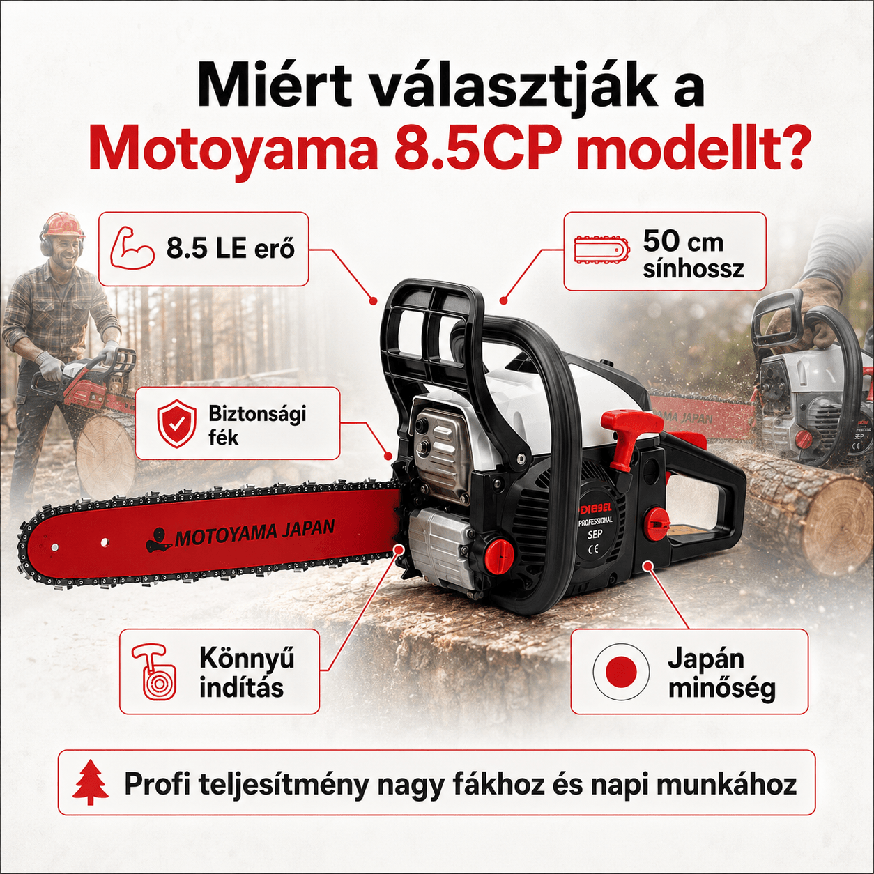 Motoyama Japan 8.5CP Benzines Láncfűrész - | Cyber Bazaar