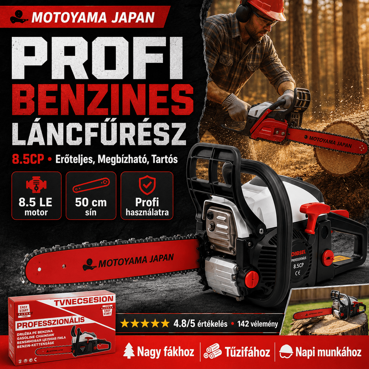 Motoyama Japan 8.5CP Benzines Láncfűrész - | Cyber Bazaar