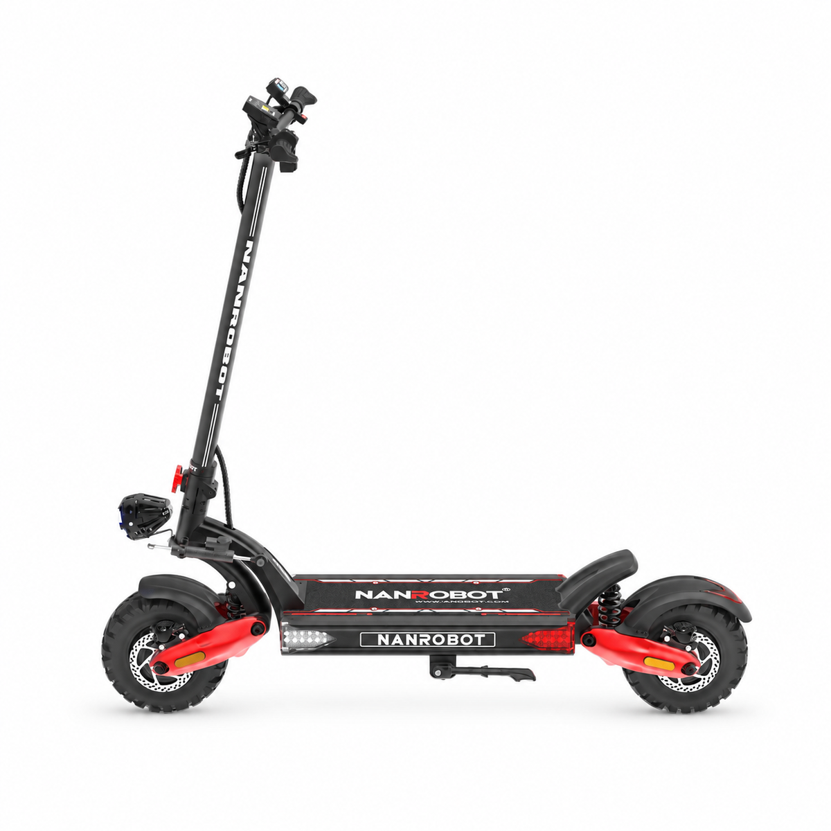 NANROBOT LS7+ 72 V-os prémium elektromos roller – fekete–piros stúdiófotó