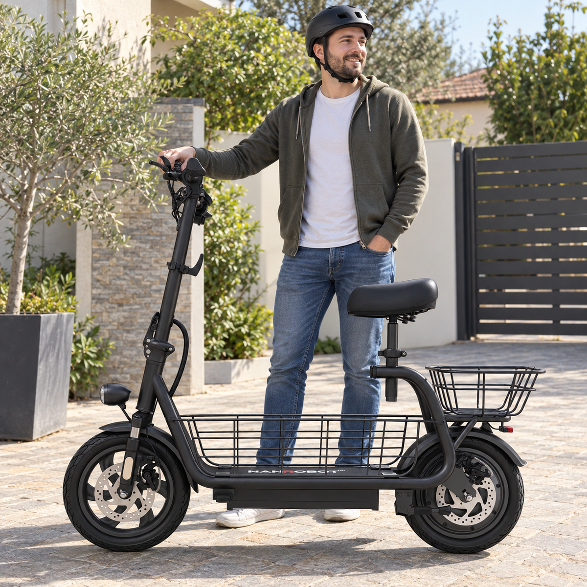 NANROBOT M5 Max üléses elektromos roller két kosárral – életszerű bemutató 1