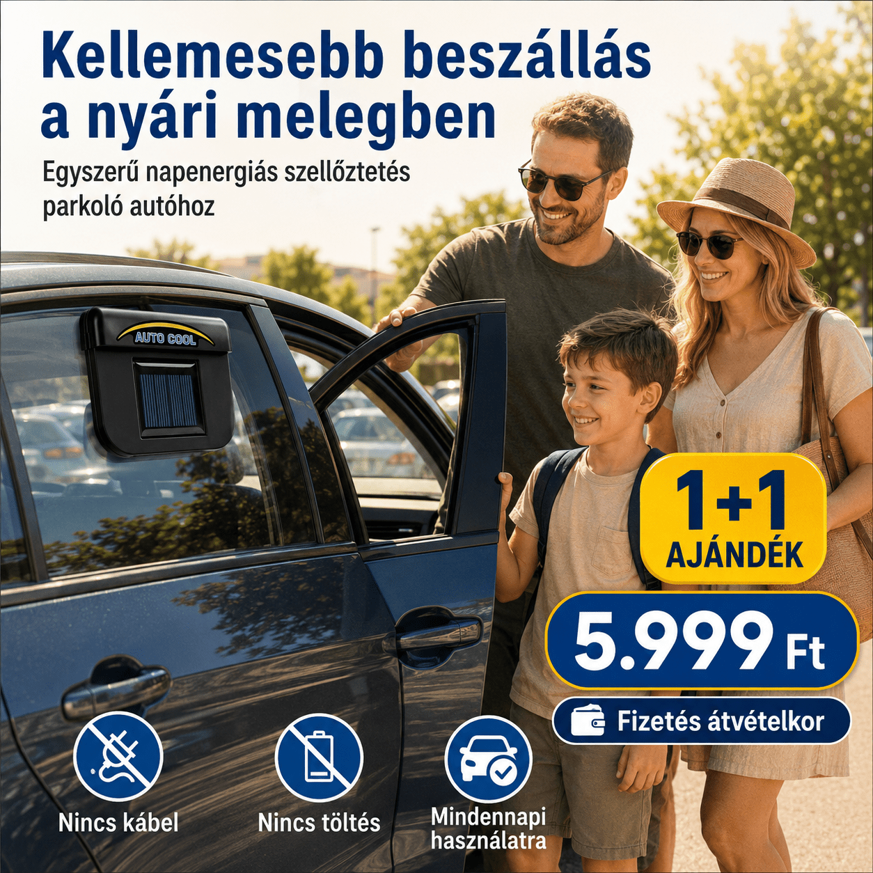 Napelemes Autós Szellőztető Ventilátor - | Cyber Bazaar
