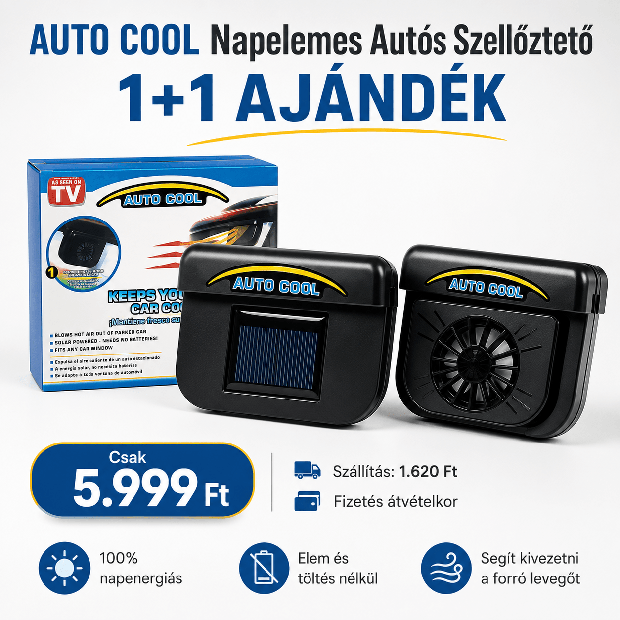 Napelemes Autós Szellőztető Ventilátor - | Cyber Bazaar