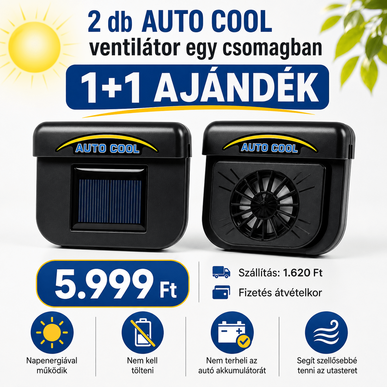 Napelemes Autós Szellőztető Ventilátor - | Cyber Bazaar