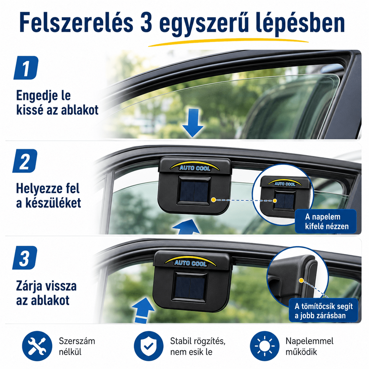 Napelemes Autós Szellőztető Ventilátor - | Cyber Bazaar