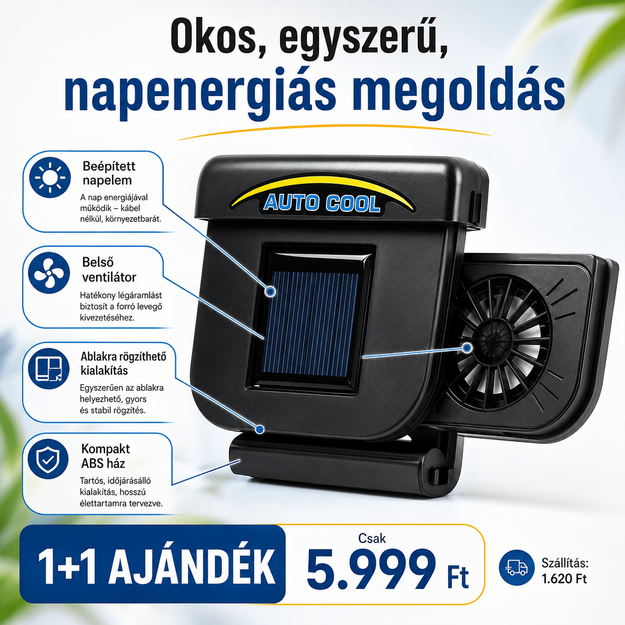 Napelemes Autós Szellőztető Ventilátor - | Cyber Bazaar