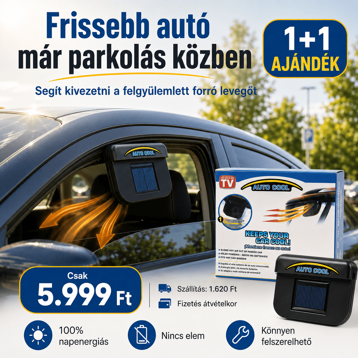 Napelemes Autós Szellőztető Ventilátor - | Cyber Bazaar