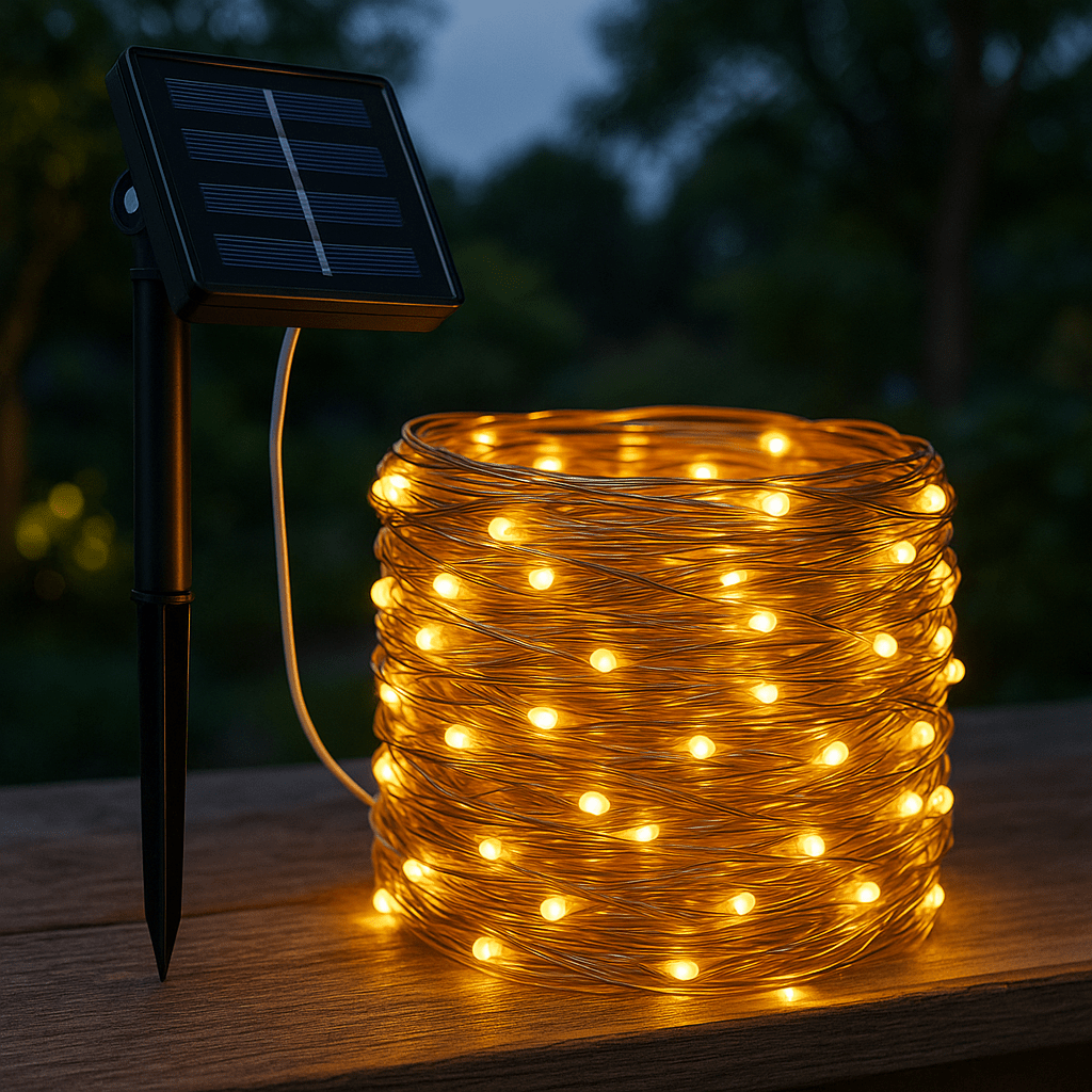 Napenergiával Működő LED Fényfüzér 37m Melegfehér - | Cyber Bazaar