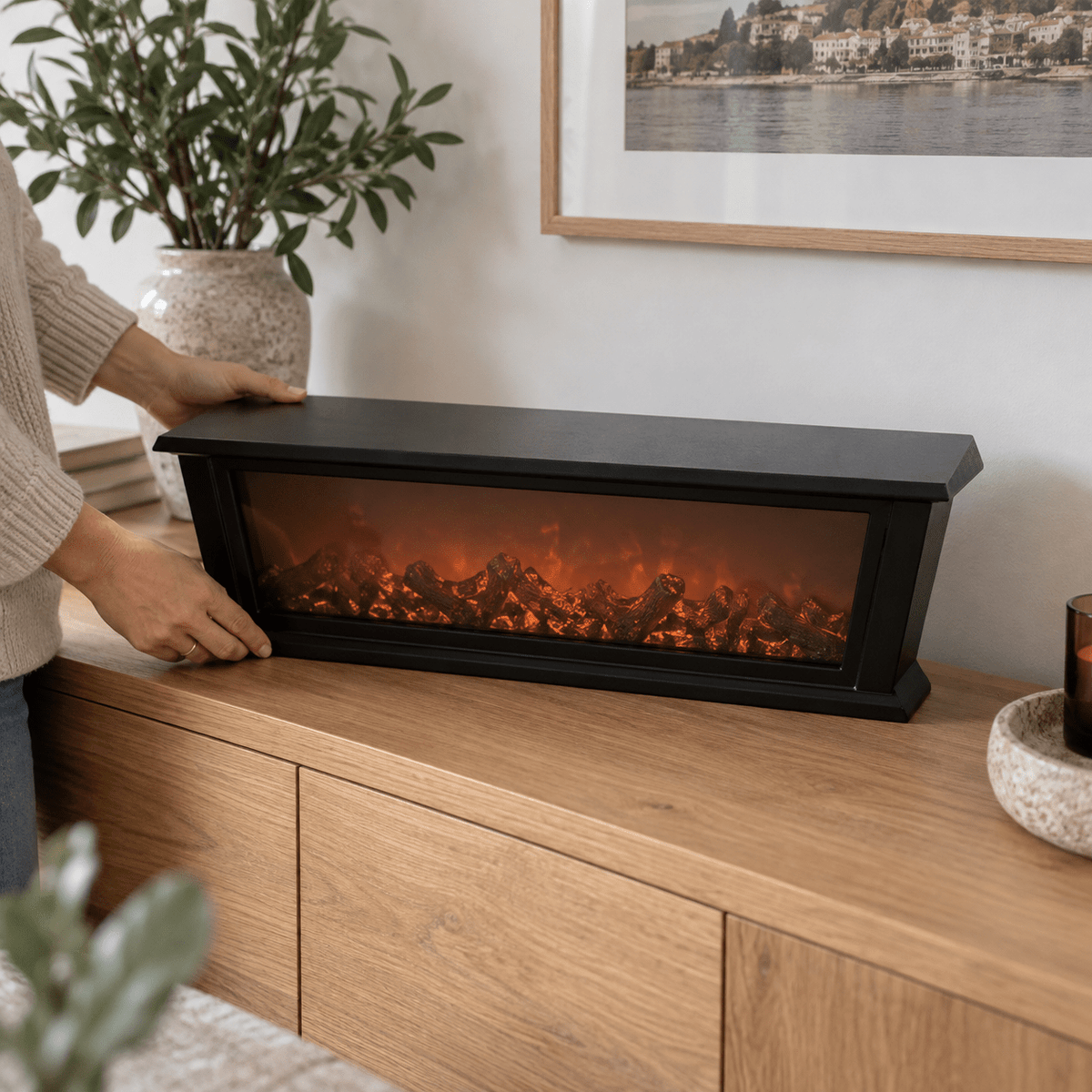 Panoráma LED dekor kandalló – 59 × 12 × 22 cm | 18705 - LED dekoráció | Cyber Bazaar