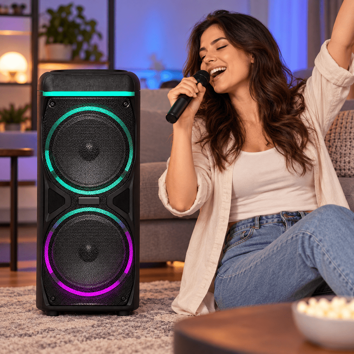 Party hangszóró mikrofonnal – 2 × 12″ - Hangszórók és rádiók | Cyber Bazaar
