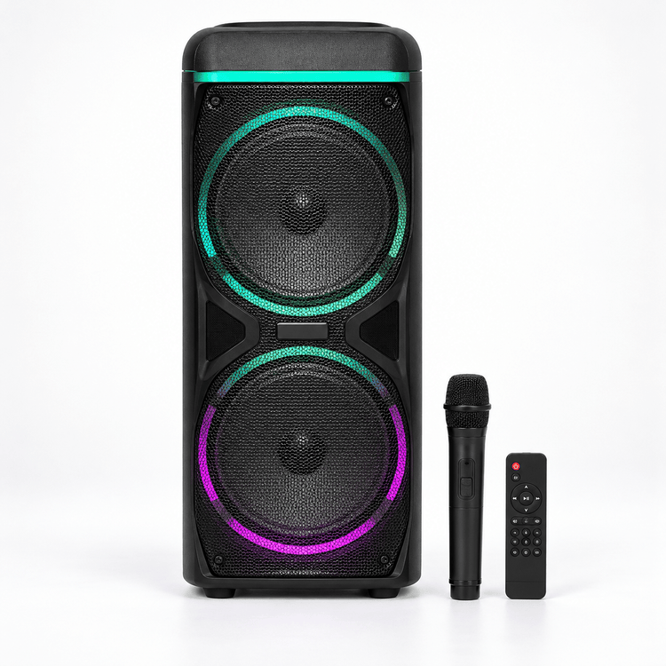 Party hangszóró mikrofonnal – 2 × 12″ - Hangszórók és rádiók | Cyber Bazaar