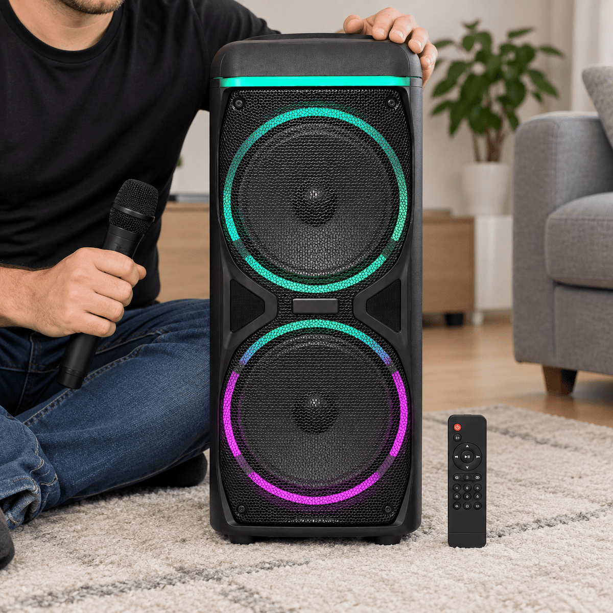 Party hangszóró mikrofonnal – 2 × 12″ - Hangszórók és rádiók | Cyber Bazaar