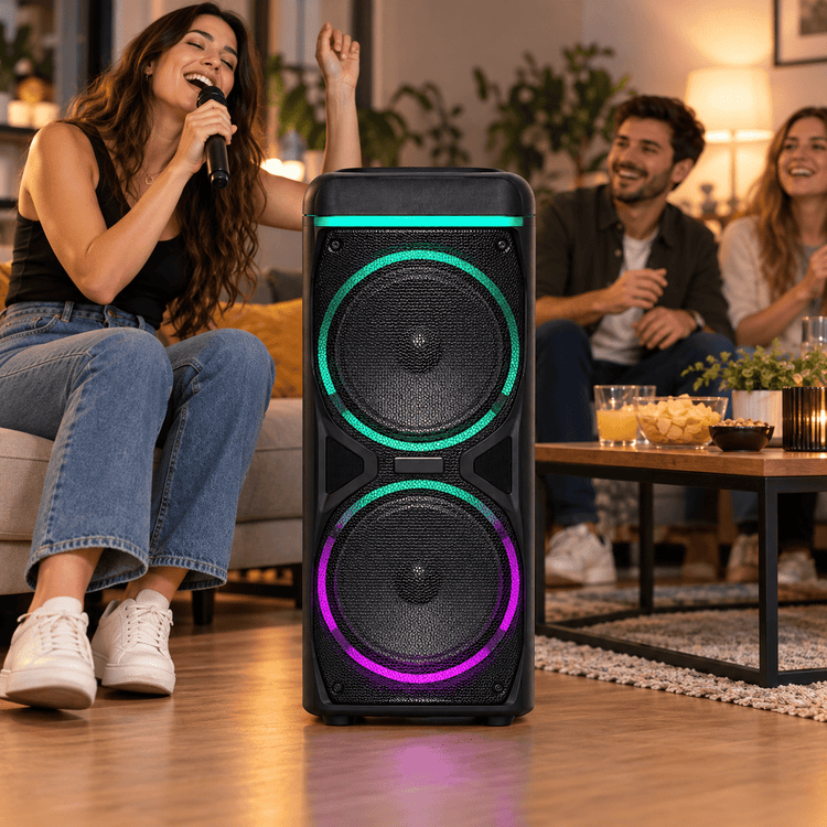 Party hangszóró mikrofonnal – 2 × 12″ - Hangszórók és rádiók | Cyber Bazaar