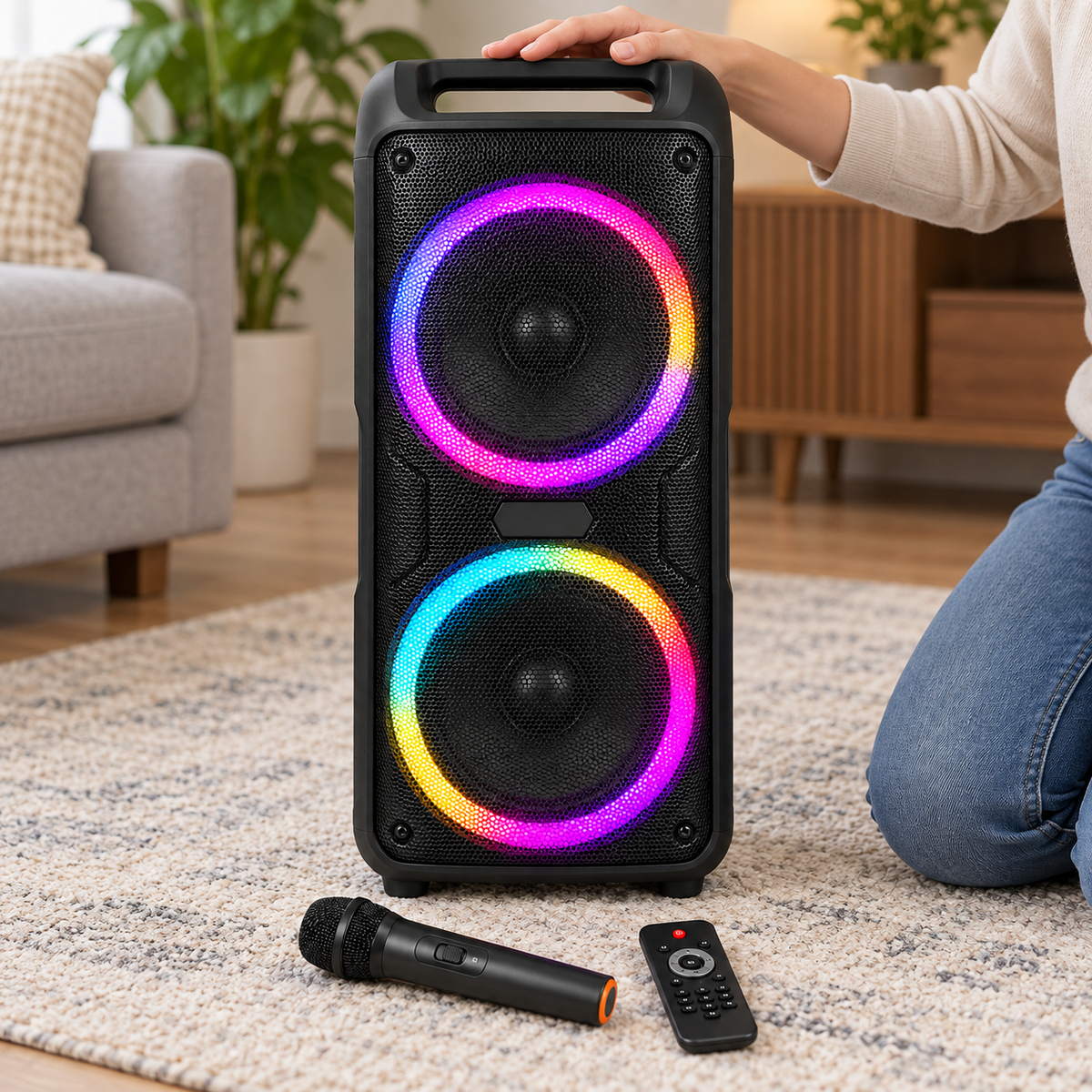 Party hangszóró mikrofonnal – 2 × 8″ - Hangszórók és rádiók | Cyber Bazaar