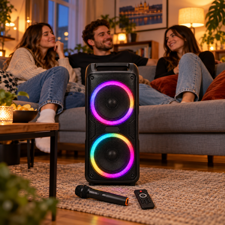 Party hangszóró mikrofonnal – 2 × 8″ - Hangszórók és rádiók | Cyber Bazaar