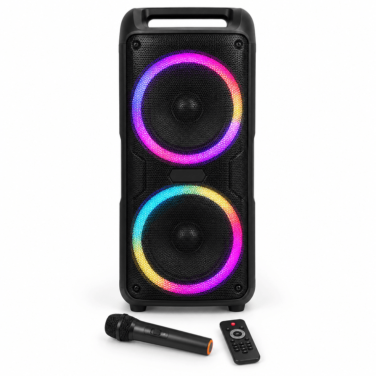 Party hangszóró mikrofonnal – 2 × 8″ - Hangszórók és rádiók | Cyber Bazaar