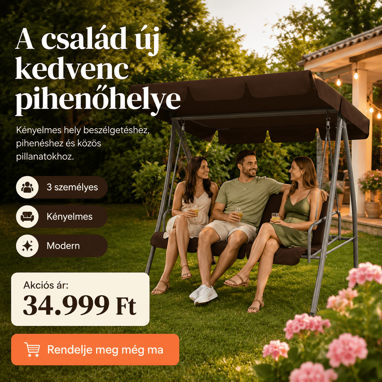 Prémium 3 Személyes Kerti Hinta Napellenzővel - | Cyber Bazaar
