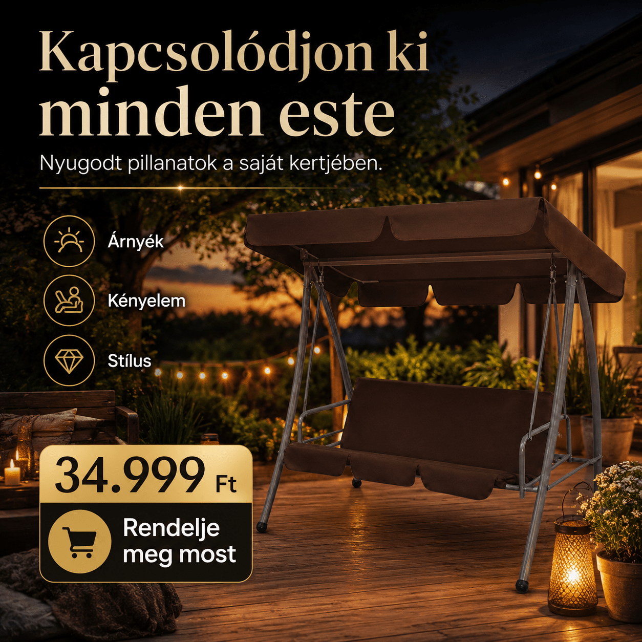 Prémium 3 Személyes Kerti Hinta Napellenzővel - | Cyber Bazaar