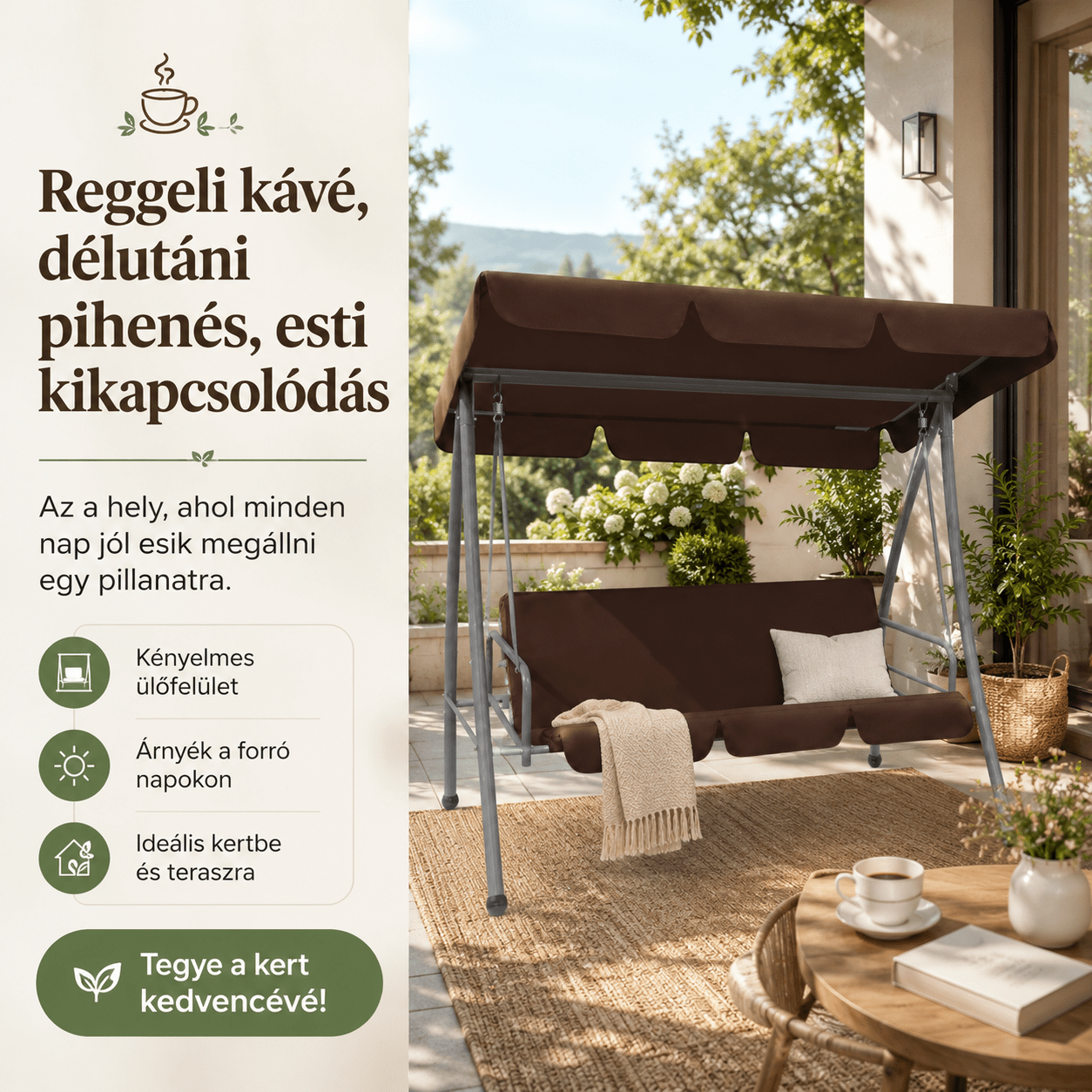Prémium 3 Személyes Kerti Hinta Napellenzővel - | Cyber Bazaar