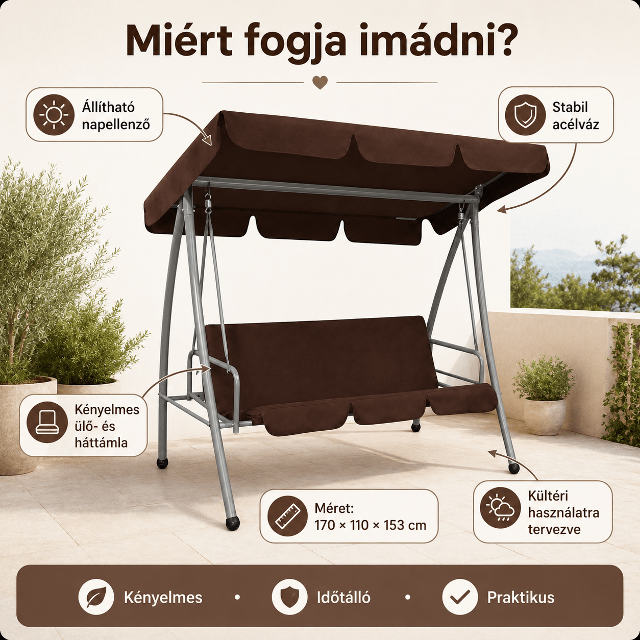 Prémium 3 Személyes Kerti Hinta Napellenzővel - | Cyber Bazaar