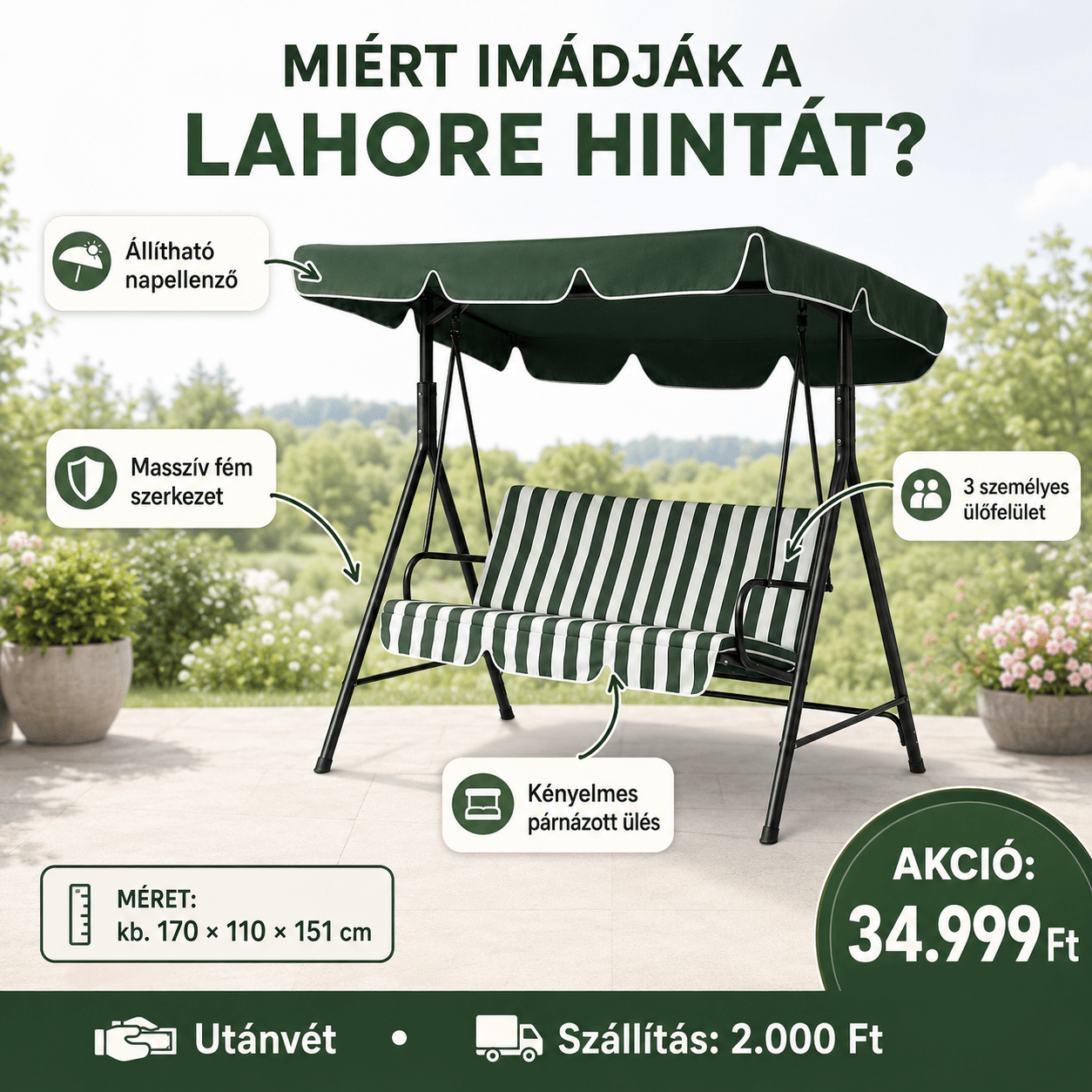 Prémium 3 Személyes Kerti Hinta Tetővel - | Cyber Bazaar
