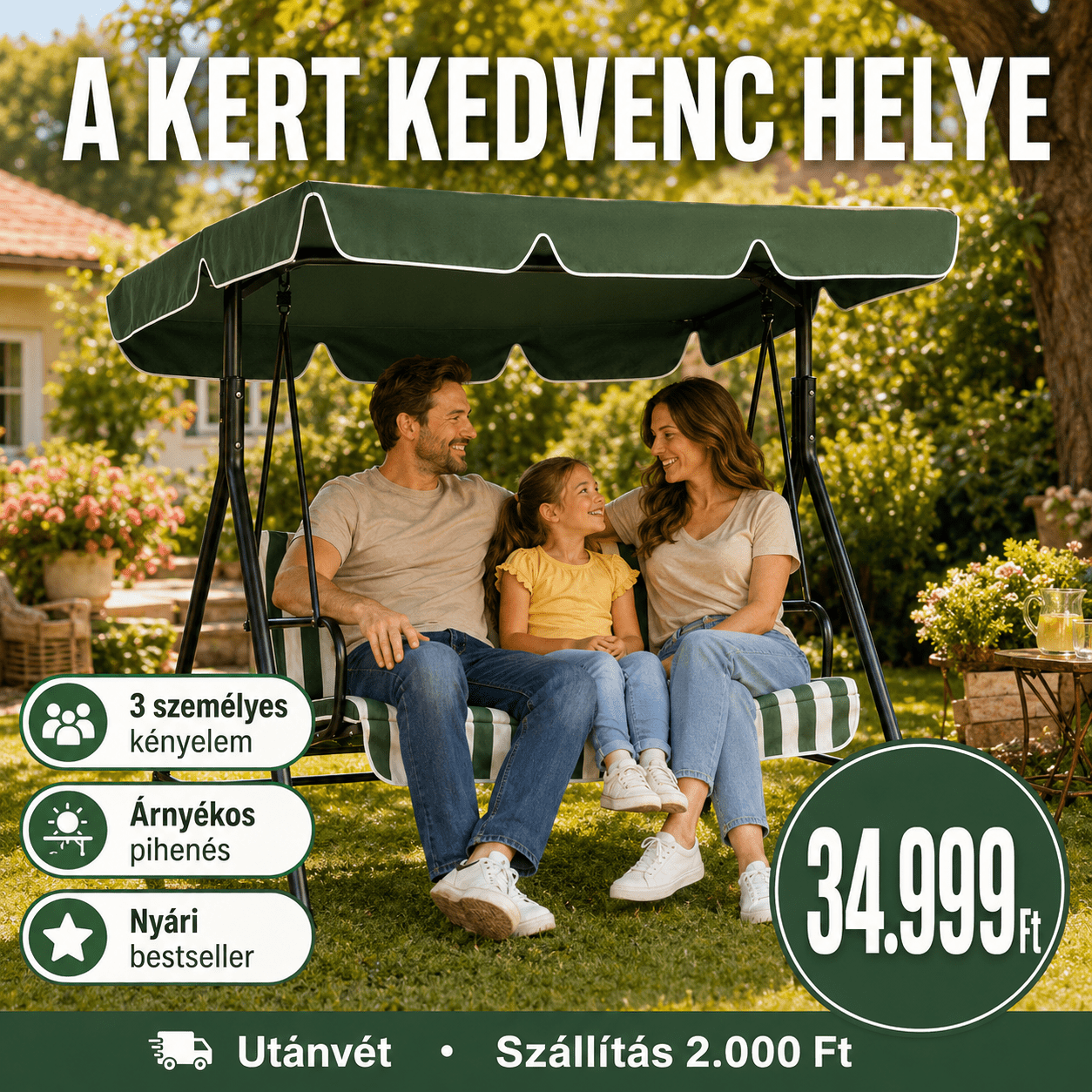 Prémium 3 Személyes Kerti Hinta Tetővel - | Cyber Bazaar