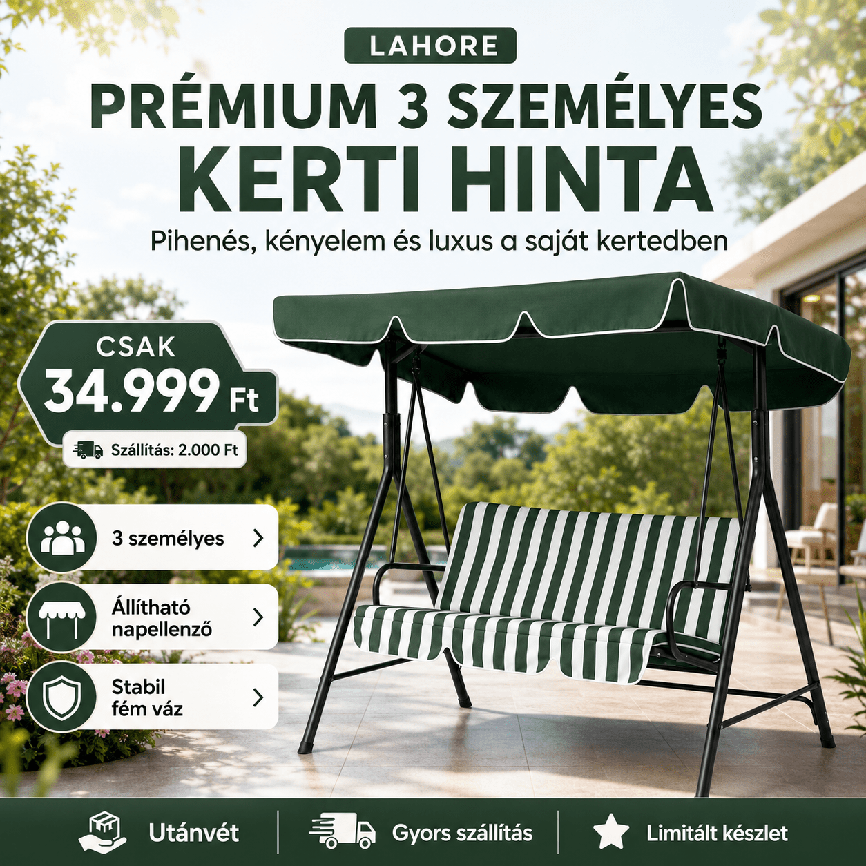 Prémium 3 Személyes Kerti Hinta Tetővel - | Cyber Bazaar