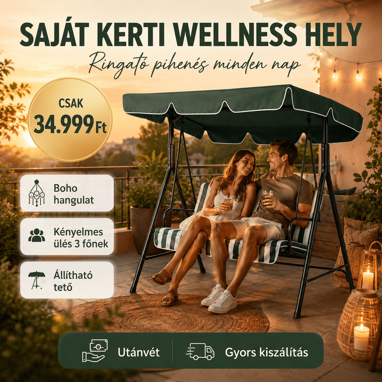 Prémium 3 Személyes Kerti Hinta Tetővel - | Cyber Bazaar