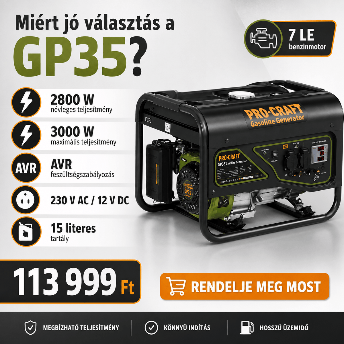 PRO-CRAFT Benzines Áramfejlesztő - | Cyber Bazaar
