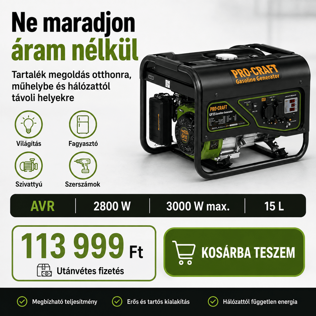 PRO-CRAFT Benzines Áramfejlesztő - | Cyber Bazaar