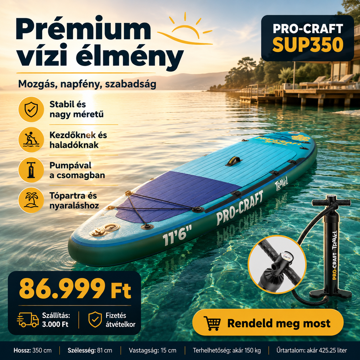 PRO - CRAFT Felfújható Paddle Board Szett - | Cyber Bazaar