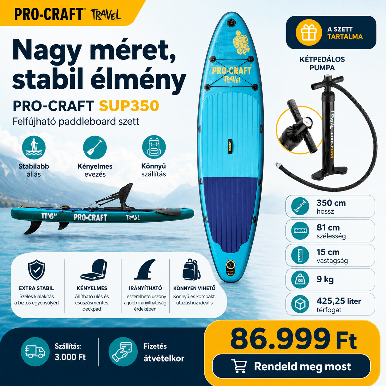 PRO - CRAFT Felfújható Paddle Board Szett - | Cyber Bazaar