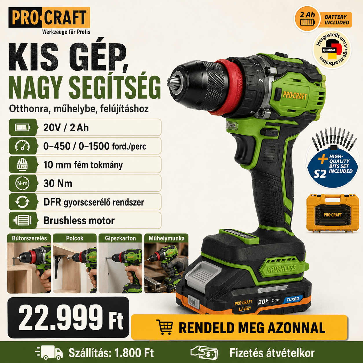 PROCRAFT Akku Fúró - Csavarozó - | Cyber Bazaar