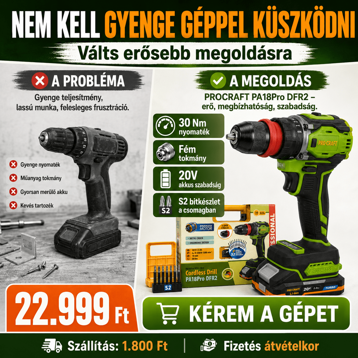 PROCRAFT Akku Fúró - Csavarozó - | Cyber Bazaar