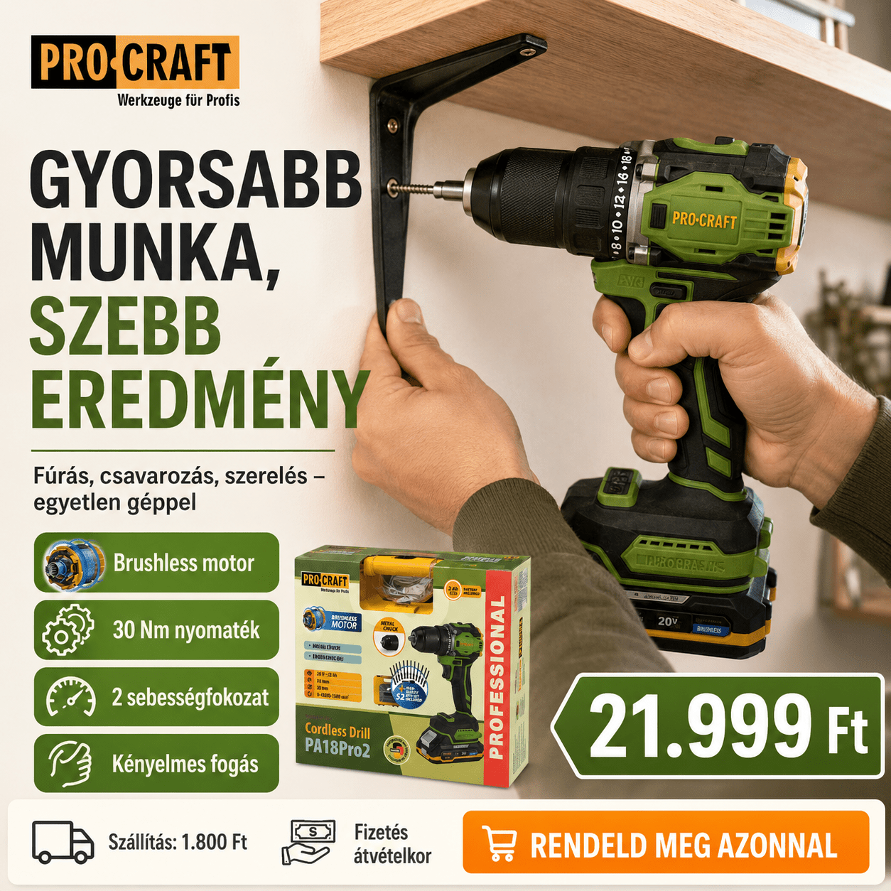 PROCRAFT Akkumulátoros Fúró - | Cyber Bazaar