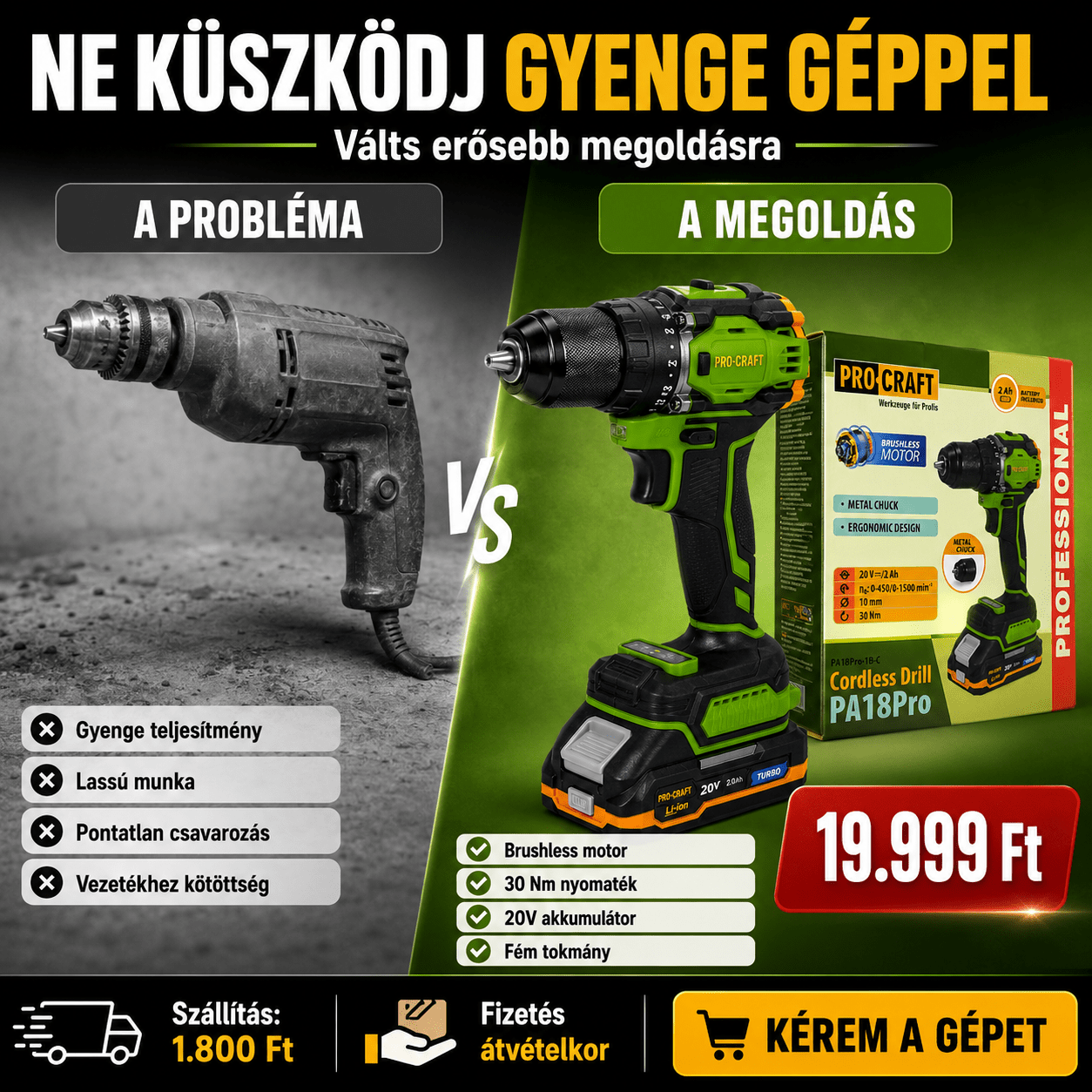 PROCRAFT Akkumulátoros Fúró - Csavarozó - | Cyber Bazaar