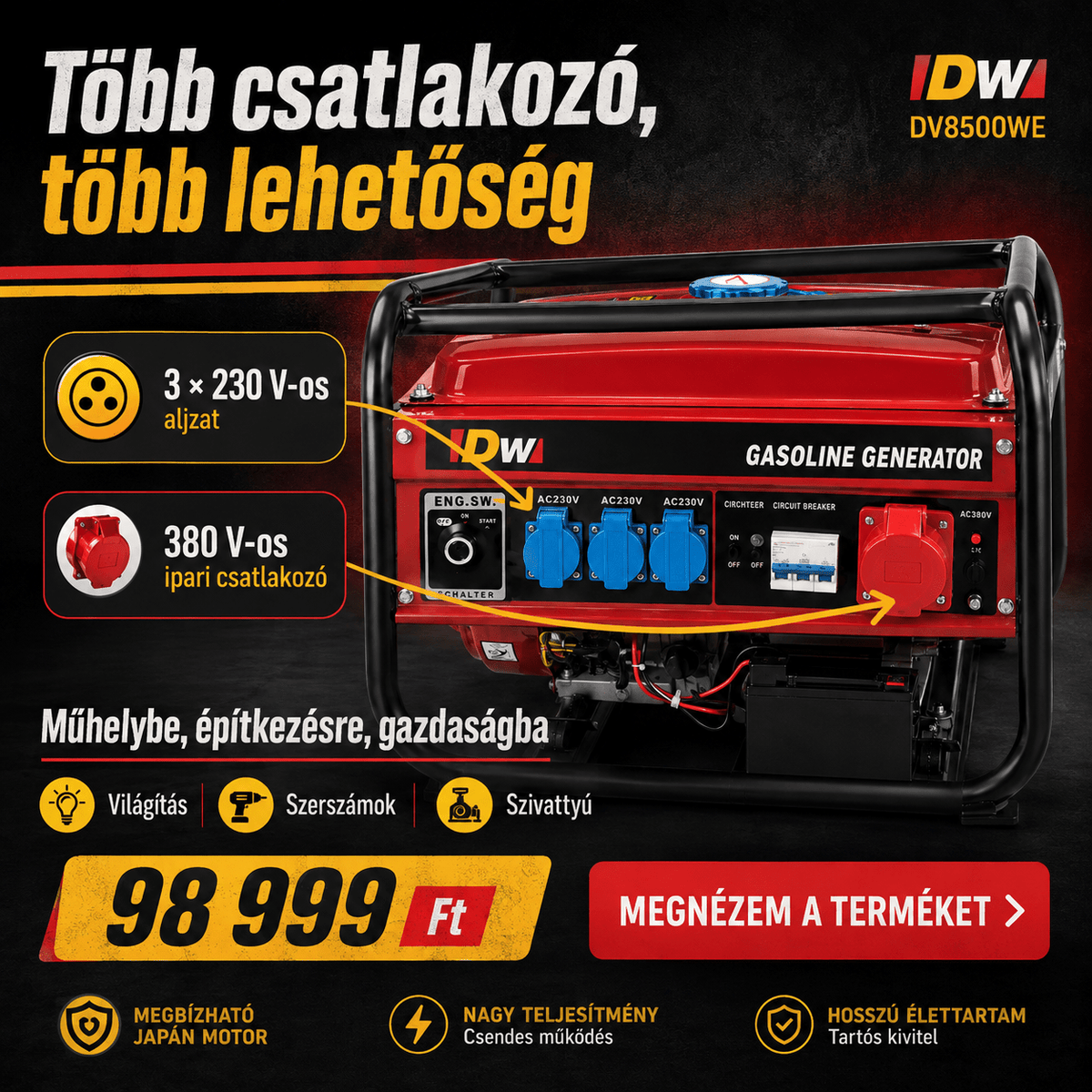 Professzionális Benzines Áramfejlesztő - | Cyber Bazaar