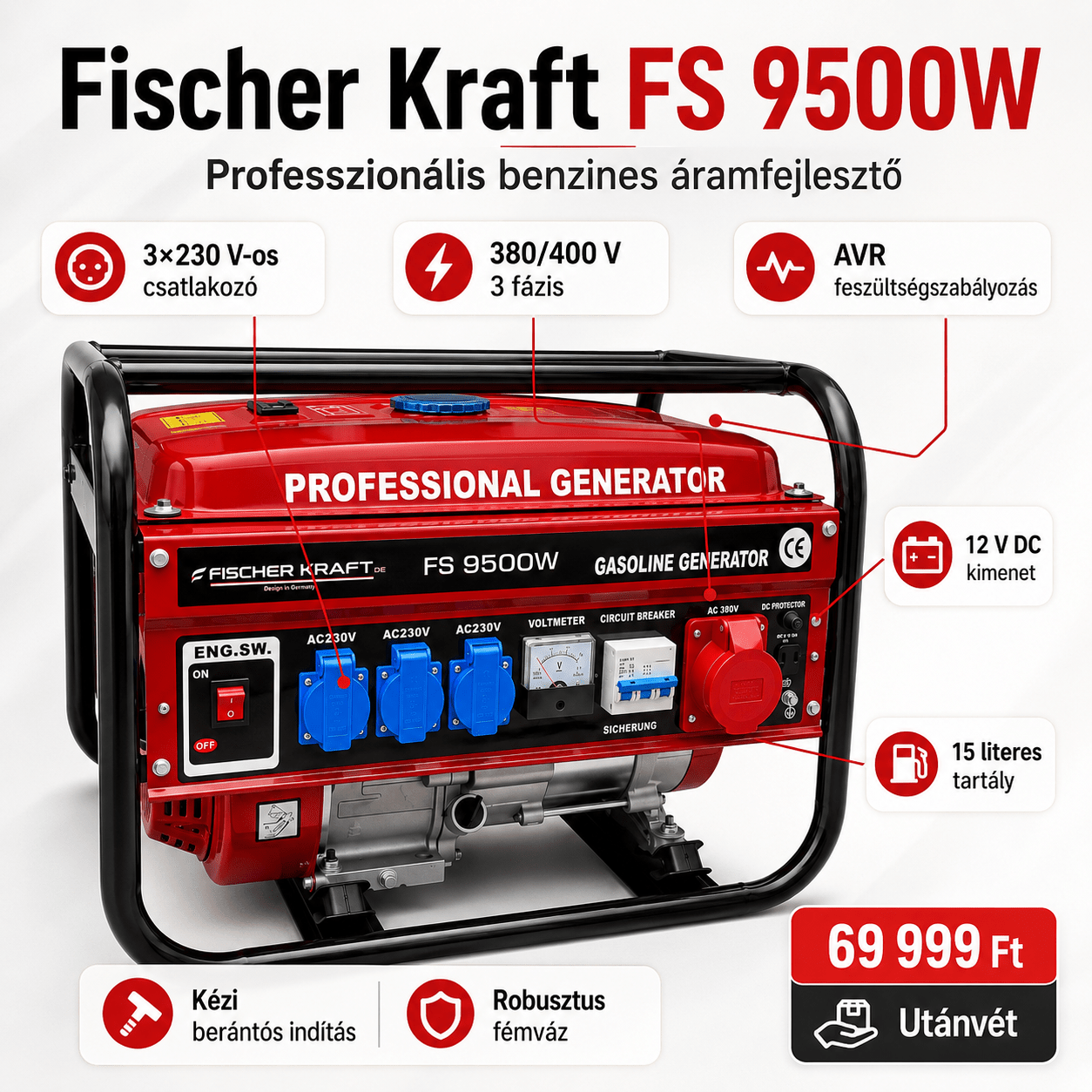 Professzionális Benzines Generátor Fischer Kraft - | Cyber Bazaar