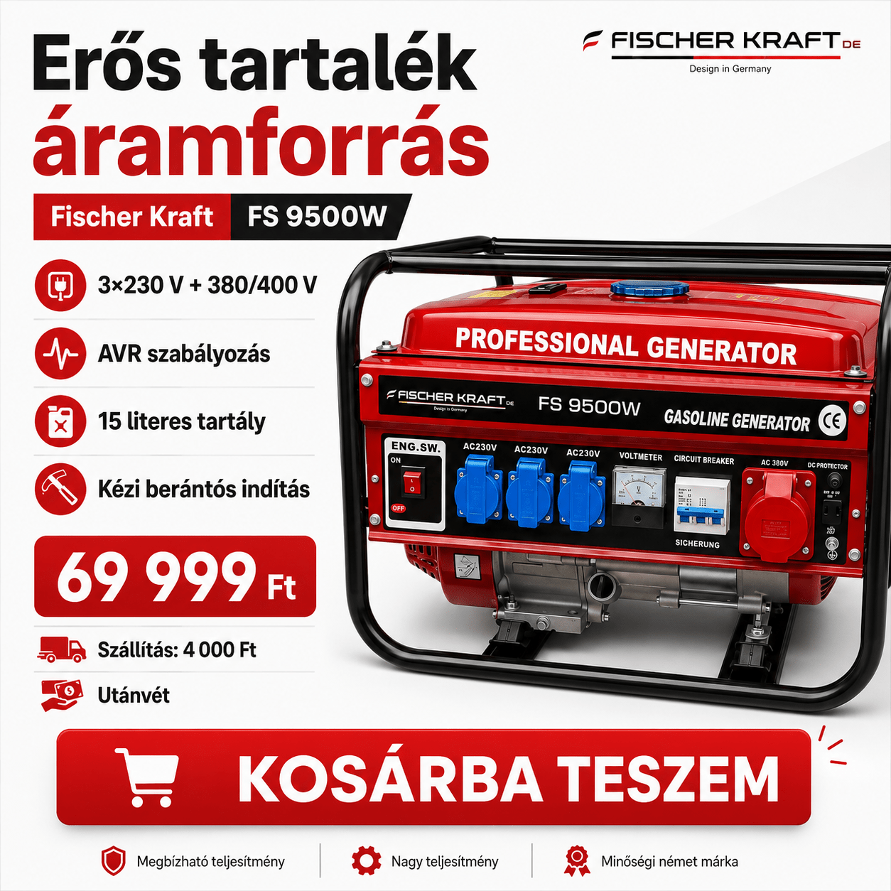 Professzionális Benzines Generátor Fischer Kraft - | Cyber Bazaar