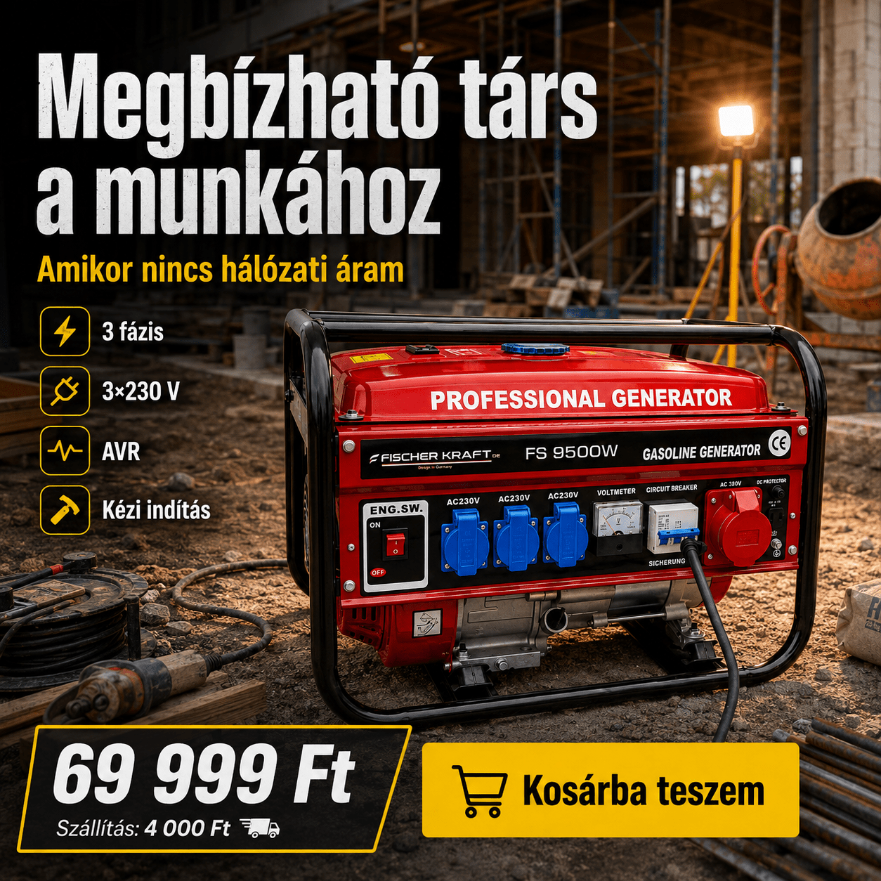 Professzionális Benzines Generátor Fischer Kraft - | Cyber Bazaar