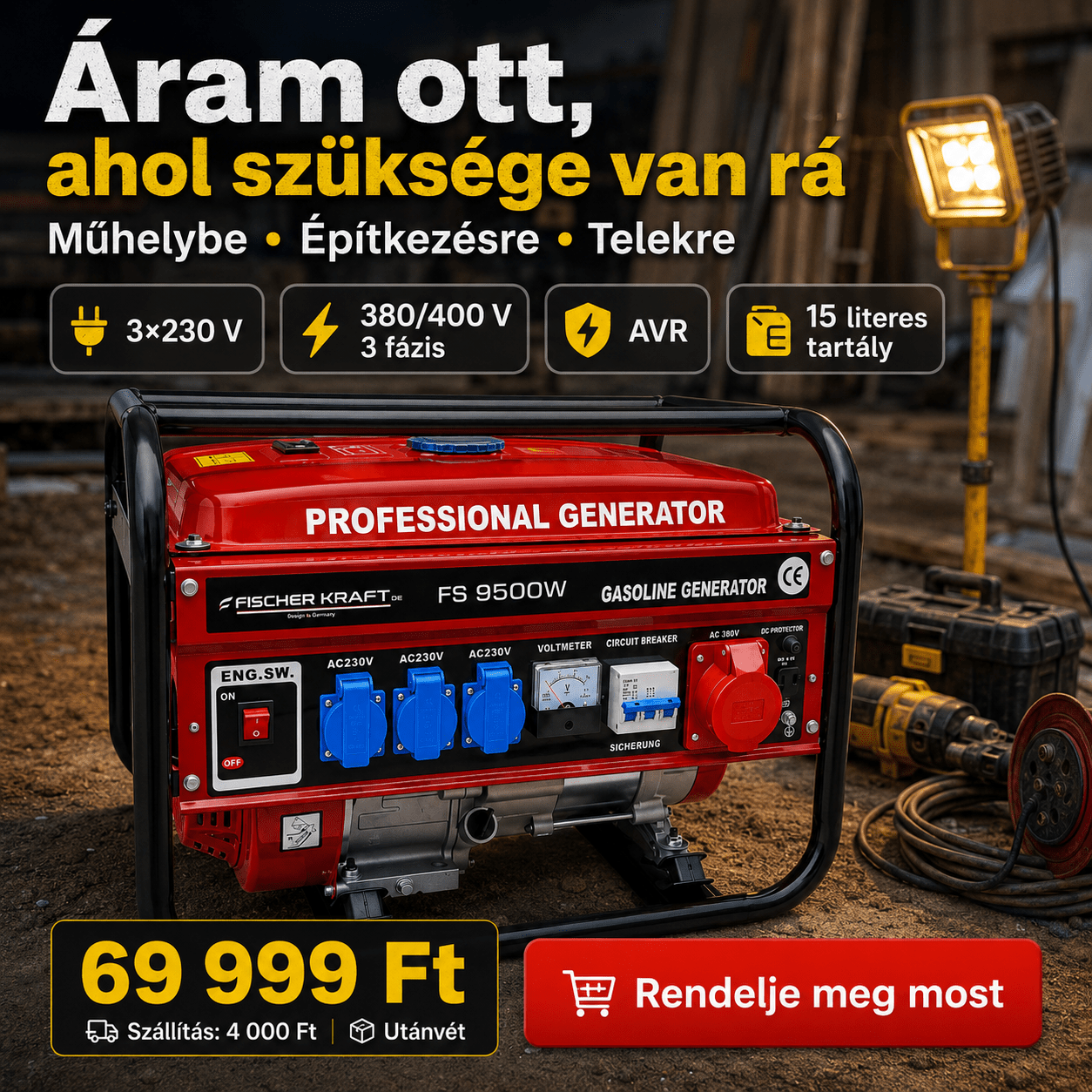 Professzionális Benzines Generátor Fischer Kraft - | Cyber Bazaar