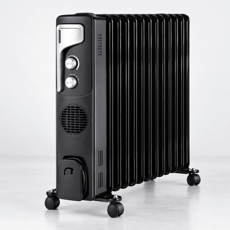 RAF R.1329B 13 tagú olajradiátor ventilátorral – fekete - Olajradiátorok | Cyber Bazaar