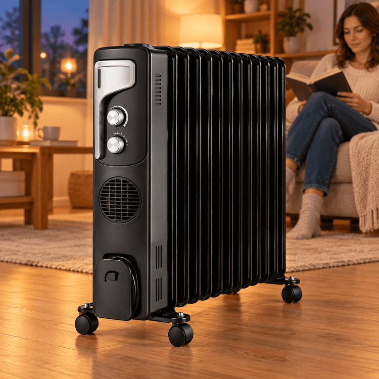 RAF R.1329B 13 tagú olajradiátor ventilátorral – fekete - Olajradiátorok | Cyber Bazaar