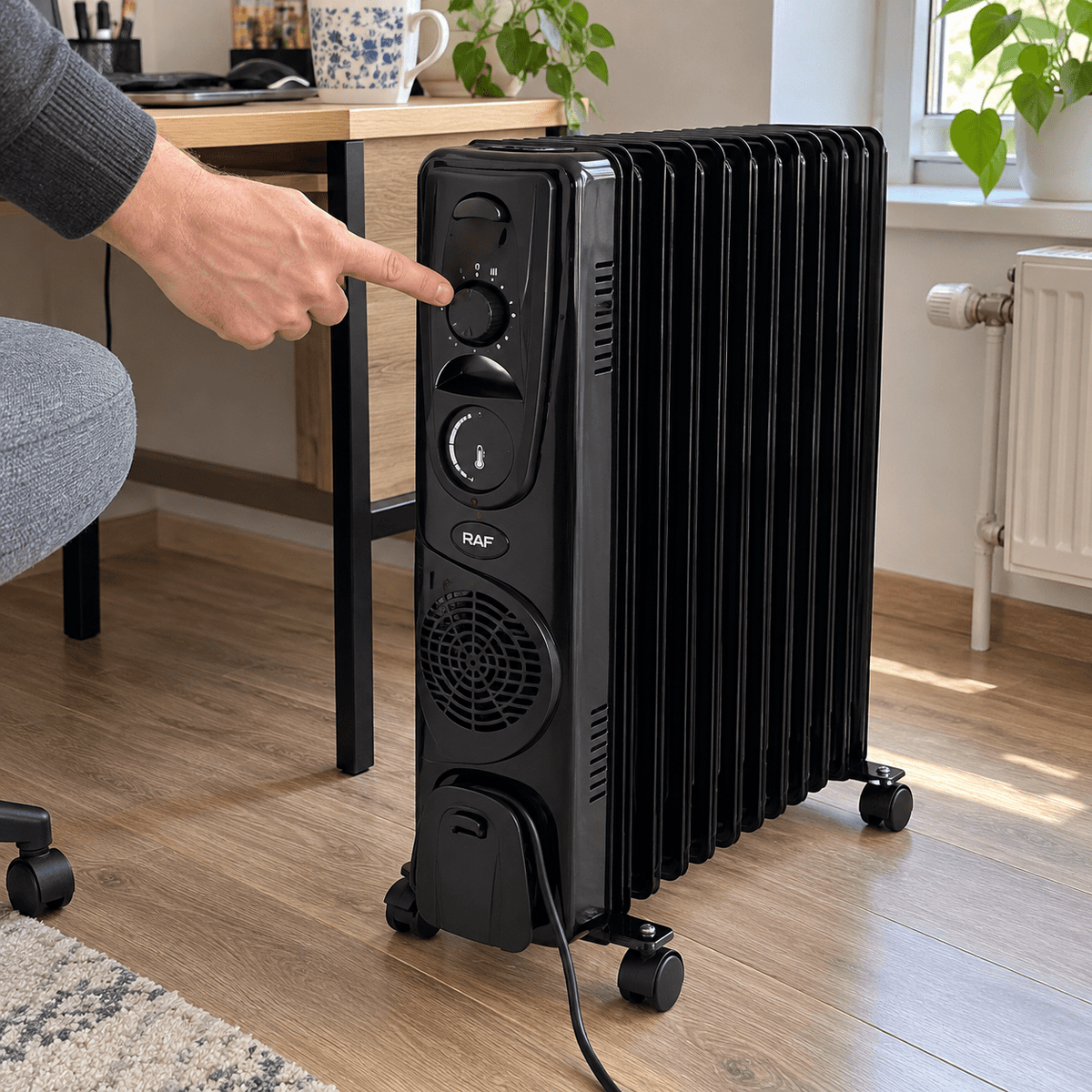 RAF R.1331B 13 tagú olajradiátor ventilátorral – fekete - Olajradiátorok | Cyber Bazaar