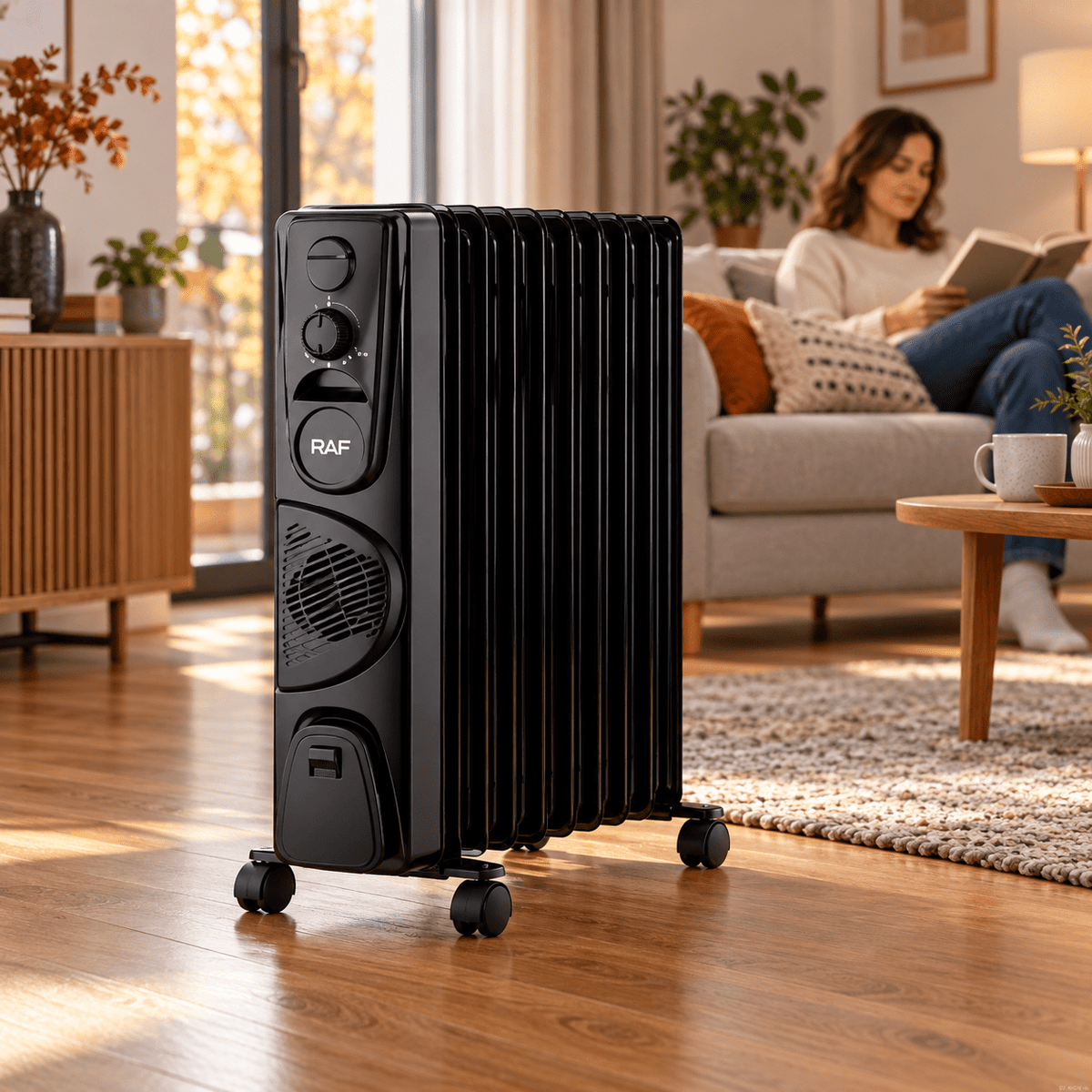 RAF R.1331B 13 tagú olajradiátor ventilátorral – fekete - Olajradiátorok | Cyber Bazaar