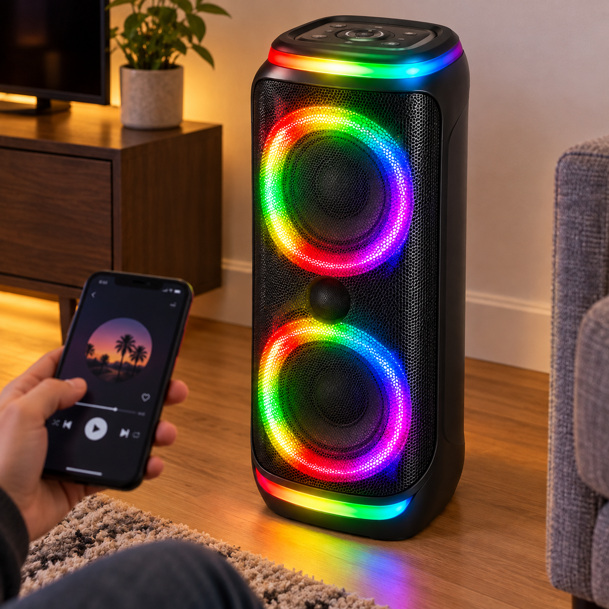 RGB Bluetooth party hangszóró – 2 × 8″ - Hangszórók és rádiók | Cyber Bazaar