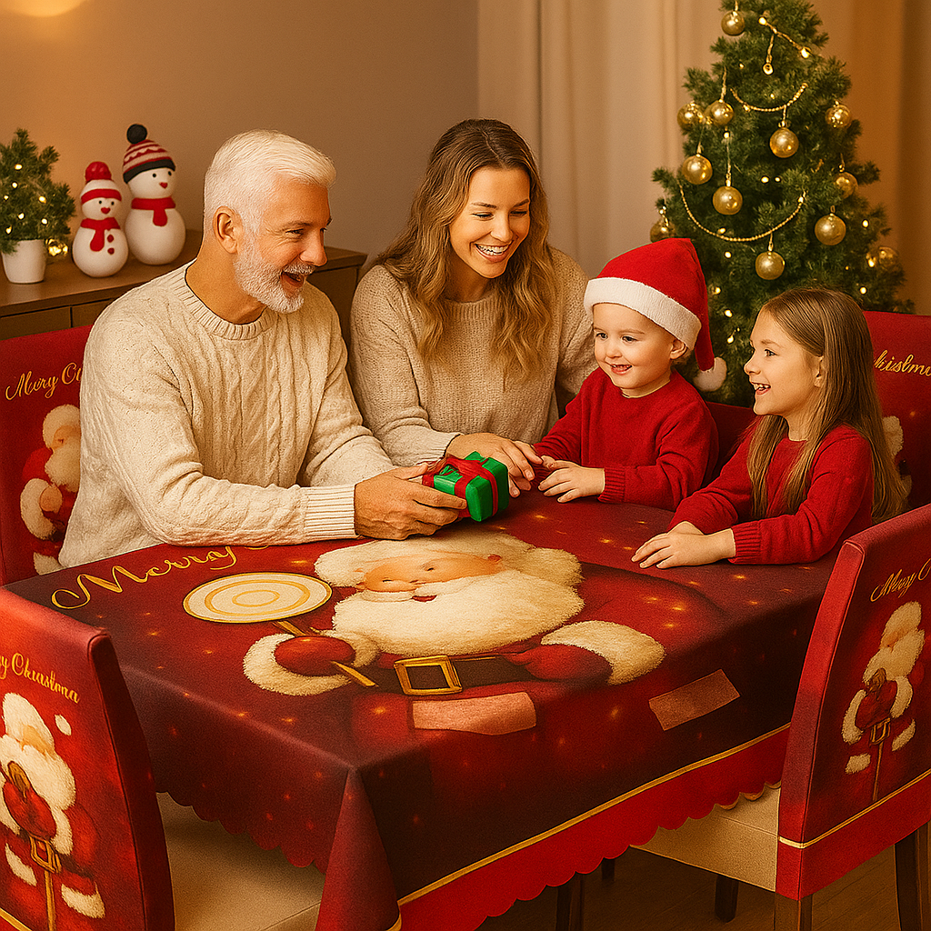 Karácsonyi 7 Részes Asztalterítő és Székhuzat Szett